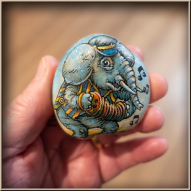 Elephant with Concertina - Painted Rock